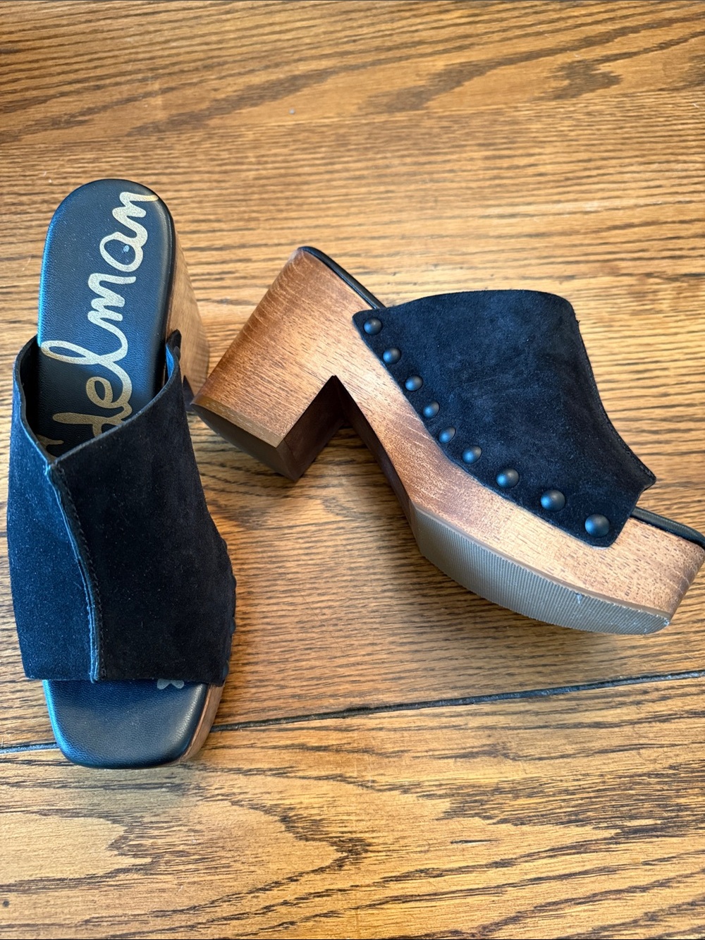 Sam Edelman Josselyn Black Suede Wooden Clog Mule Sandals Size 6 - Picture 1 of 12